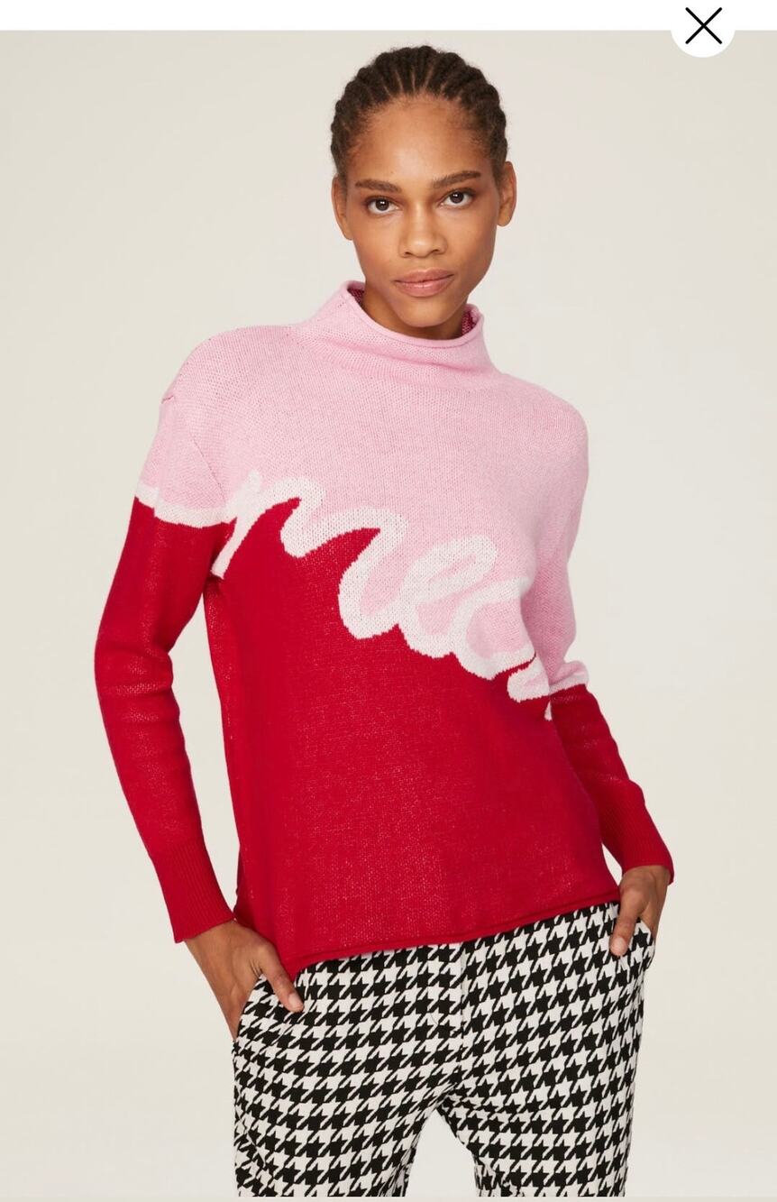 RACHEL ANTONOFF Red Pink MEOW Hazel Pullover Graphic Sweater size Small